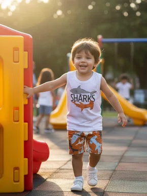 Conjunto Masculino Infantil  4/8 Tubarão 1001079 Kyly Branco e Marrom