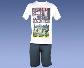 Conjunto Masculino Juvenil 10-16 Camiseta Bermuda 10312749 Marisol Creme e Cinza