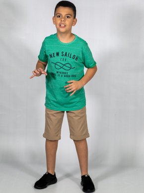 Conjunto Masculino Juvenil 10-16  1000048006 Carinhoso Verde e Areia