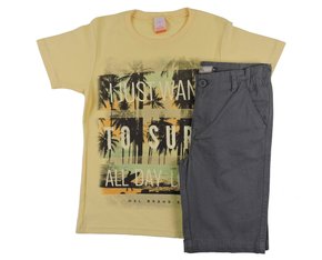 Conjunto Masculino Juvnenil 10-16 Com Estampa 10306642 Marisol Amarelo e Grafite