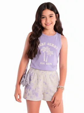 Conjunto Regata e Shorts Feminino Juvenil 12/16  26664 Brandili Lilás e Off