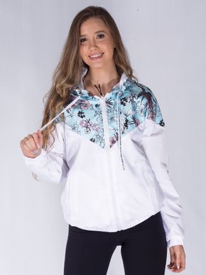 Corta Vento Com Capuz Feminino Adulto Detalhe Flores 16.56.0102 Overcore Branco