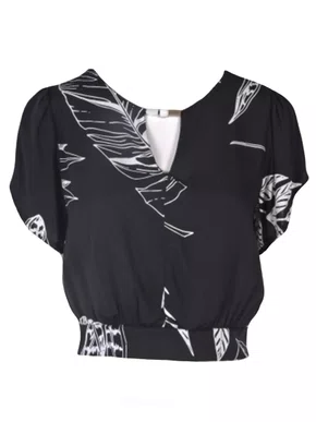 Cropped Manga Curta Viscose Estampado Feminino 23.03.0079 Mosaico Preto