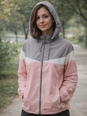 Jaqueta Corta Vento Feminina AW-33307 Magnom Cinza/Branco/Rosa