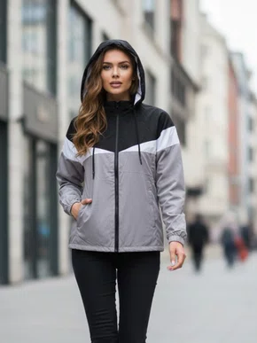 Jaqueta Corta Vento Feminina AW-33307 Magnom Preto/Branco/Cinza