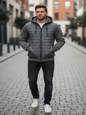 Jaqueta De Helanca e Nylon Masculina Adulto JMH203 Blue Bay Cinza