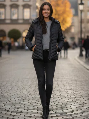 Jaqueta De Microfibra Feminina Adulto Com Capuz 26.01.0174 Mosaico Preto