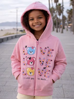 Jaqueta De Moletom C/Capuz Feminina Infantil Analê Rosa