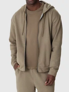 Jaqueta Masculina  De Moletom Flanelado Com Capuz 1000136333 Malwee Caqui