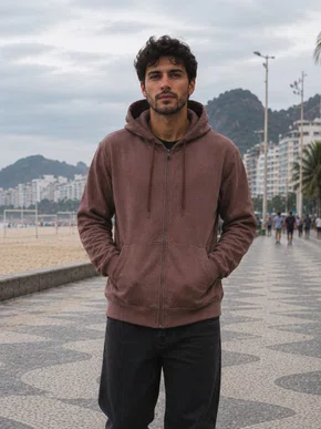 Jaqueta Masculina  De Moletom Flanelado Com Capuz 1000136333 Malwee Marrom