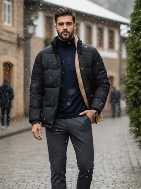 Jaqueta Masculina Dupla Face KGE2 Hering Bege e Preto