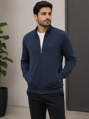 Jaqueta Masculina Em Helanca Peluciada Com Zíper 26514001 Ogochi Marinho