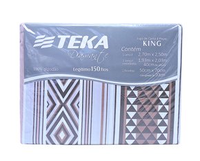 Jogo de Cama King 150 Fios 4 Peças 40 cm Diamante Teka Dante Branco e Marrom