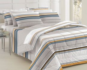 Jogo de Cama King 150 Fios 4 Peças 40 cm Diamante Teka Icaro Branco com Listras