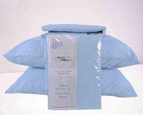 Jogo de Cama Casal 04 Peças 300 Fios Toque de Seda 1,38 X1,88m Jolitex Azul