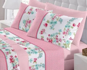 Jogo De Cama King  4 Peças 270x250  Sissy Royal Santista Branco e Rosa