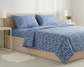 Jogo de Cama Queen 4 Peças 100% Algodão Belong Altenburg Marinho  e Branco