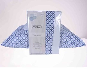 Jogo de Cama Solteiro 02 Peças 300 Fios Toque de Seda 0,88 X1,88m Jolitex Branco e Azul