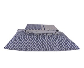 Jogo De Cama Solteiro Com 3 Peças 1.40x2.20 30 cm Estampado Crystal Teka Persa Marinho E Cinza Claro