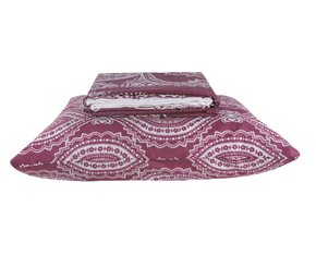 Jogo De Cama Solteiro Com 3 Peças 1.40x2.20 30 cm Estampado Teka Bagda Vinho E Branco