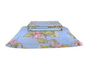 Jogo De Cama Solteiro Com 3 Peças 1.40x2.20 30cm Estampado Teka Gardenia Azul Claro