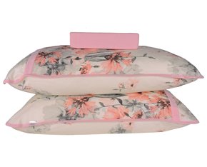 Jogo De Lençol Casal 3 Peças 200 Fios De Malha 705 BBC Têxtil Creme E Salmão