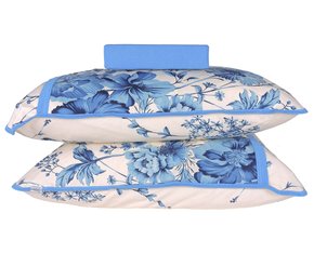 Jogo De Lençol Casal 3 Peças De Malha 200 Fios 705 BBC Têxtil Creme E Azul