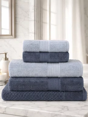 Jogo De Toalhas 5 Peças Fio Penteado e Canelado Buddemeyer Azul