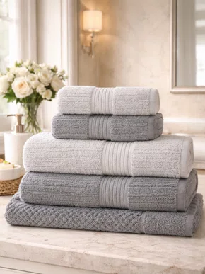 Jogo De Toalhas 5 Peças Fio Penteado e Canelado Buddemeyer Cinza