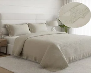 Kit Colcha Casal 2,20x2,40 Flora Renda Habitat Bege