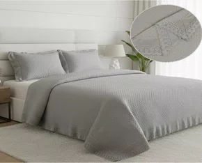 Kit Colcha Casal 2,20x2,40 Flora Renda Habitat Cinza