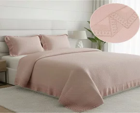 Kit Colcha Casal 2,20x2,40 Flora Renda Habitat Rosa