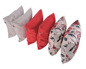 Kit com 6 Capas de Almofadas 44cm X 44cm  Fortex Vermelho, Estampado E Marfim