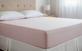 Lençol Casal Com Elastico 150 Fios Santista Prata Rosa Claro