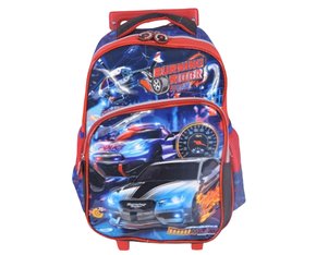 Mochila Infantil Com Rodinhas Burning Rider BUR30V00201 Gosuper Vermelho e Azul