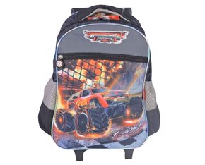 Mochila Infantil Com Rodinhas Tema Monster Truck BUR30V00410 Gosuper Cinza Escuro