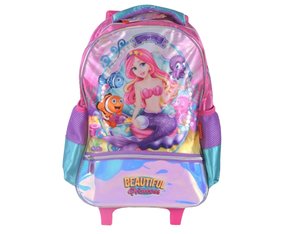 Mochila Infantil Com Rodinhas Tema Sereia BEP30V00603 Gosuper Rosa
