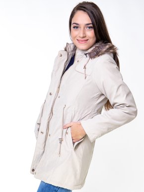 Parka De Sarja Feminino Adulto Com Capuz  Detalhe De Pelo  PFS103 Proxy Bege