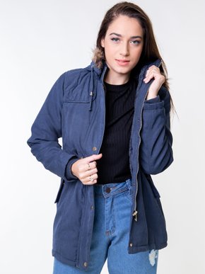 Parka De Sarja Feminino Adulto Com Capuz Detalhe De Pelo PFS103 Proxy Marinho