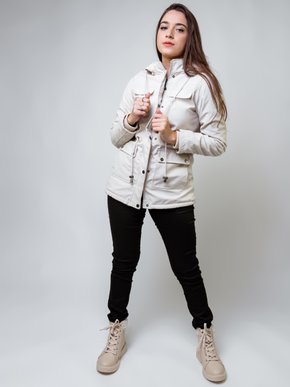 Casaco De Sarja Feminino Adulto Com Capuz  Detalhe Pelo 66.09.0030 Mosaico Creme