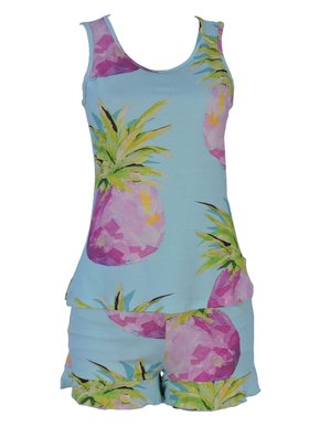 Pijama Curto Feminino Adulto De Malha V507M Vila Flor Azul E Rosa