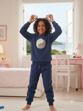 Pijama Fleece Feminino Infanti 2-8l 5809 Kanto Dos Sonhos Marinho
