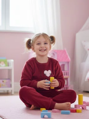 Pijama Fleece  Feminino Infantil 2-8 5809 Kanto Dos Sonhos bordo