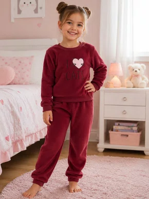 Pijama Fleece  Feminino Infantil 2-8 5809 Kanto Dos Sonhos bordo