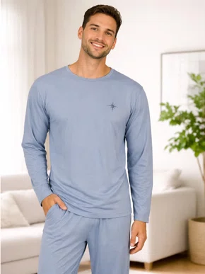 Pijama Masculino Adulto 100% Algodão 5629 Kanto Dos Sonhos Cinza