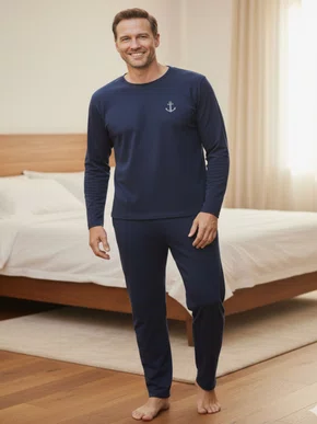 Pijama Masculino Adulto 100% Algodão 5629 Kanto Dos Sonhos Marinho