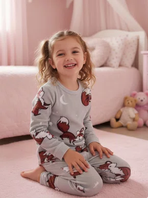 Pijama Plush Feminino Infantil 4-8 5816 Kanto dos Sonhos Gelo e Marrom