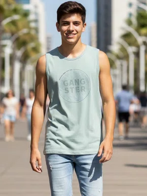 Regata Básica  Masculina Juvenil 10/16 Com Estampa 33.04.0341 Gangster Verde Claro