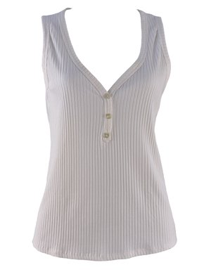 Regata Decote V Feminina Adulto Lisa Detalhe Botões V827M Vila Flor Creme