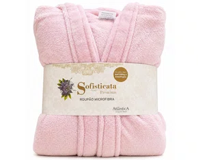 Roupão De Microfibra Plush Unissex Sofisticata Atlântica Rosa